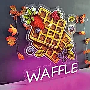 meyveli waffle görselli neon led tabela kafe ve waffle dükkanı için