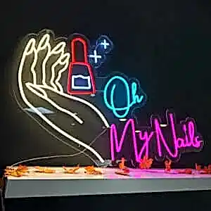 my nails yazılı el ve oje figürlü neon led tabela güzellik salonu için özel tasarım