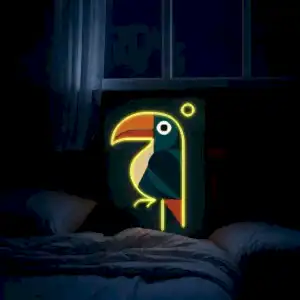 Papağan figürlü neon LED tablo, modern iç mekânlar için renkli ve dekoratif duvar tasarımı