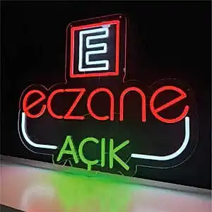 eczane açık neon led tabela yan açıdan görünüm
