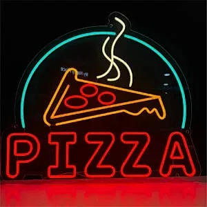 pizza dilimi görselli kırmızı yazılı neon led pizza tabelası